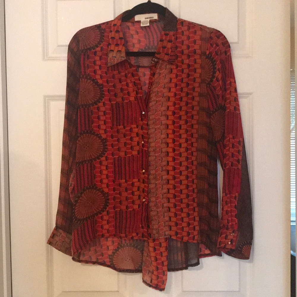 Sheer Button Down Top With Gold Button Detailing - image 1